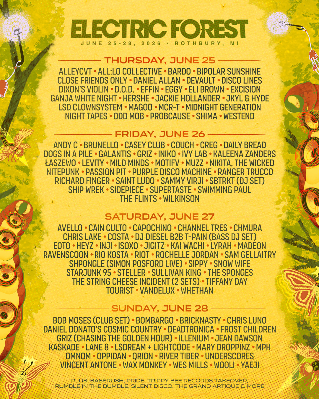 Electric Forest 2026 Daily Lineup Poster